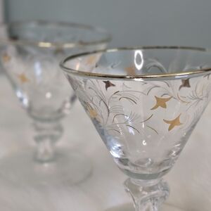 Libbey ROYAL FERN Gold Rim, White Gold Floral Sherbet/Dessert Glasses Set Of 2